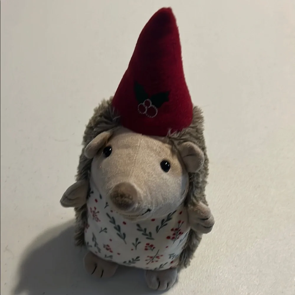 Hedgehog Gnome 10 “ Holiday Christmas decoration white &‎ gray